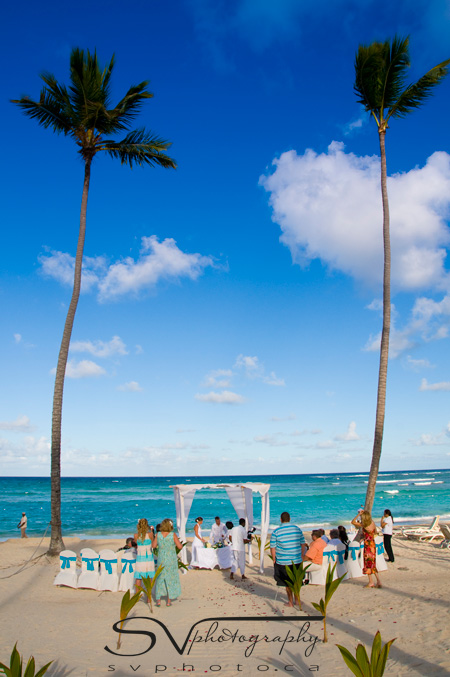 The set up for the beach wedding at the Majestic Punta Cana