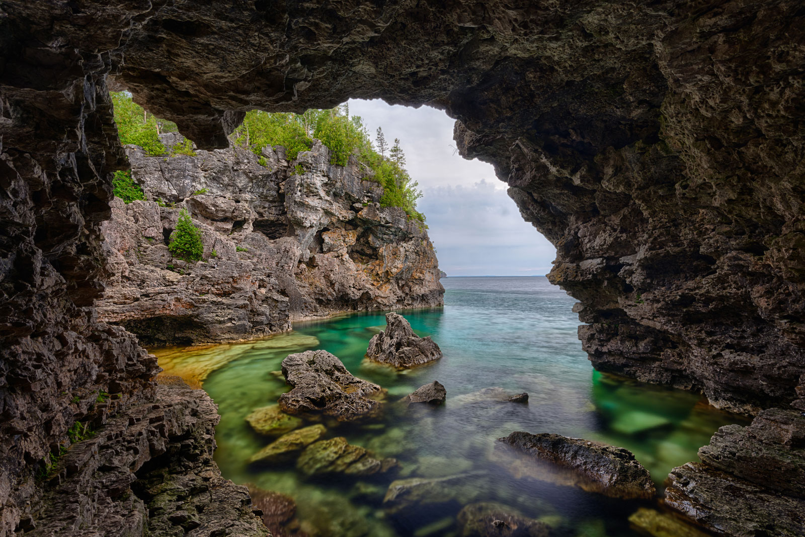 view from inside the grotto in bruce peninsula national park
